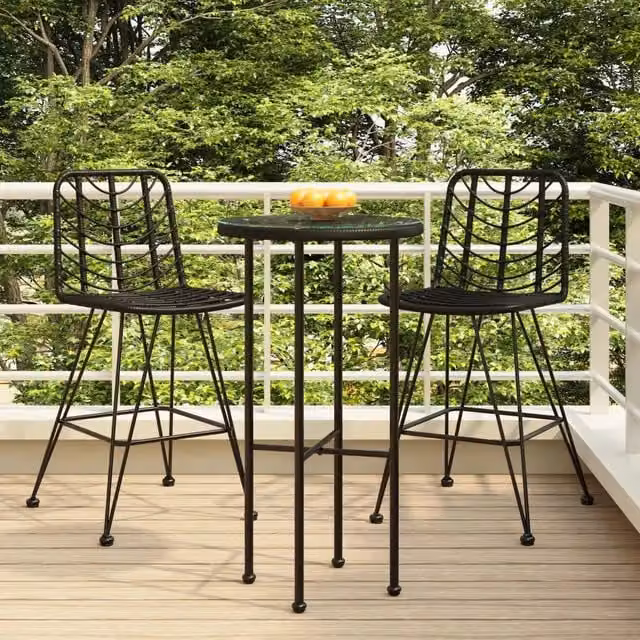Set di 2 sgabelli da bar vidaXL neri in rattan PE e acciaio, L 45 cm x P 56 cm x H 103,5 cm – 1