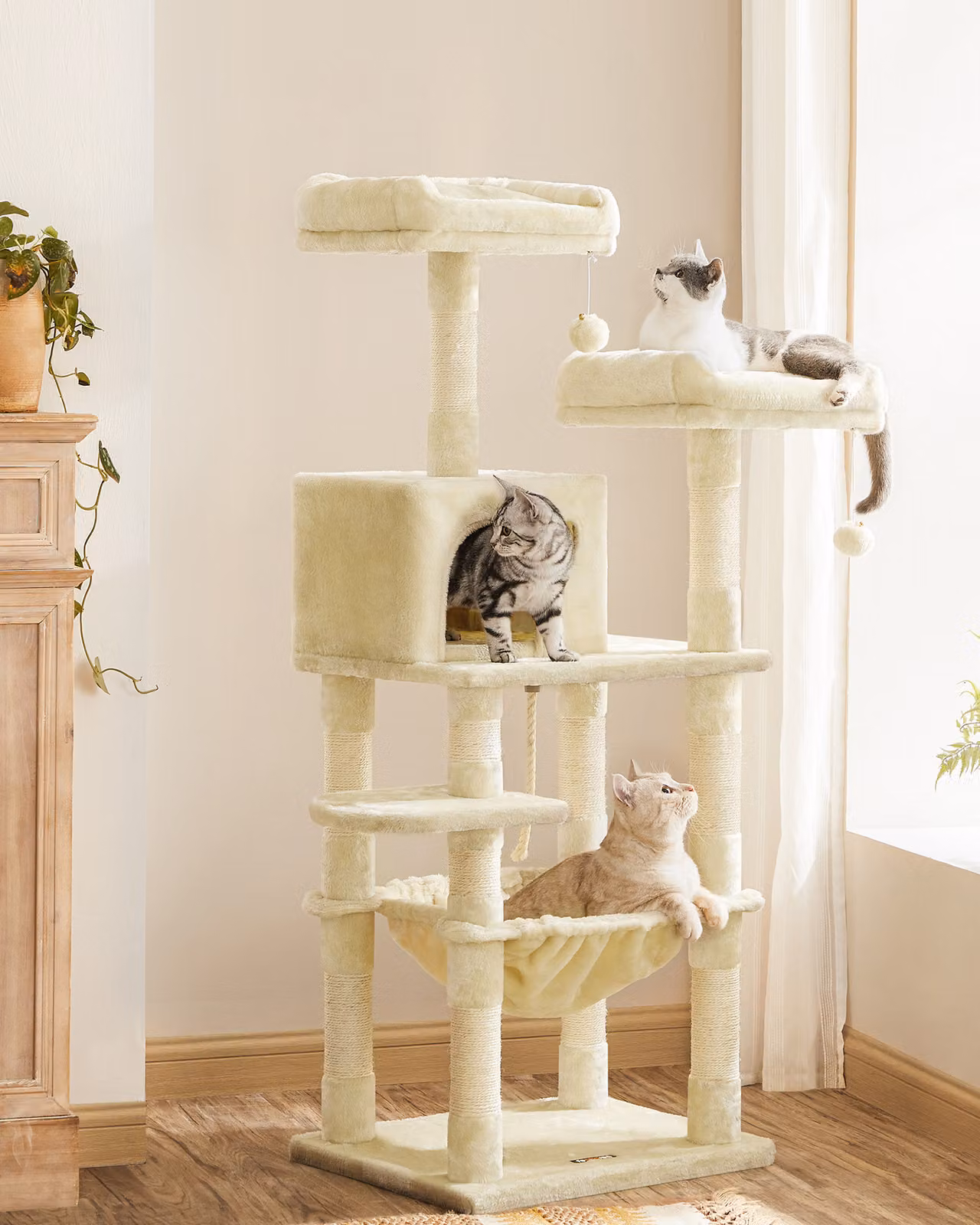 FEANDREA tiragraffi 143 cm, 2 comode piattaforme di osservazione, beige