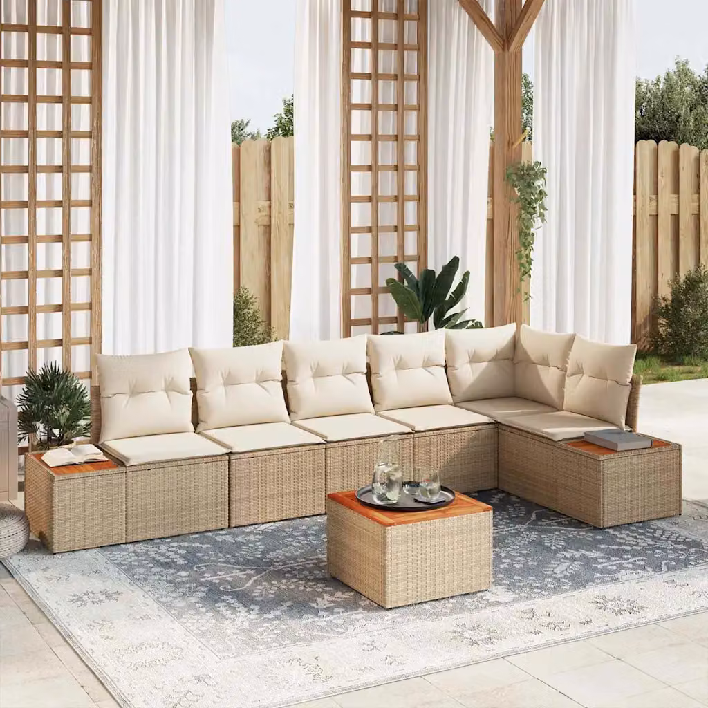 Set Divano da Giardino a L con Tavolino vidaXL, 6 Posti, Beige e Bianco con Cuscini e Coperture Rimovibili – 1