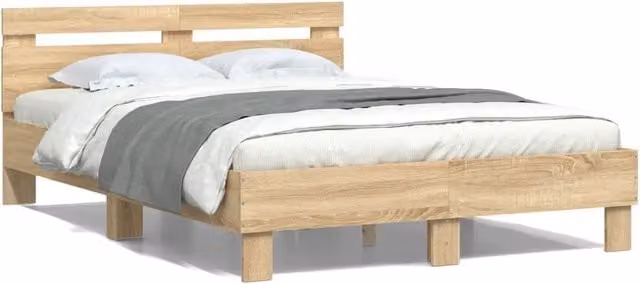 Letto matrimoniale | Letto per adulti | Giroletto Testiera Rovere Sonoma 135x190 cm Legno Multistrato