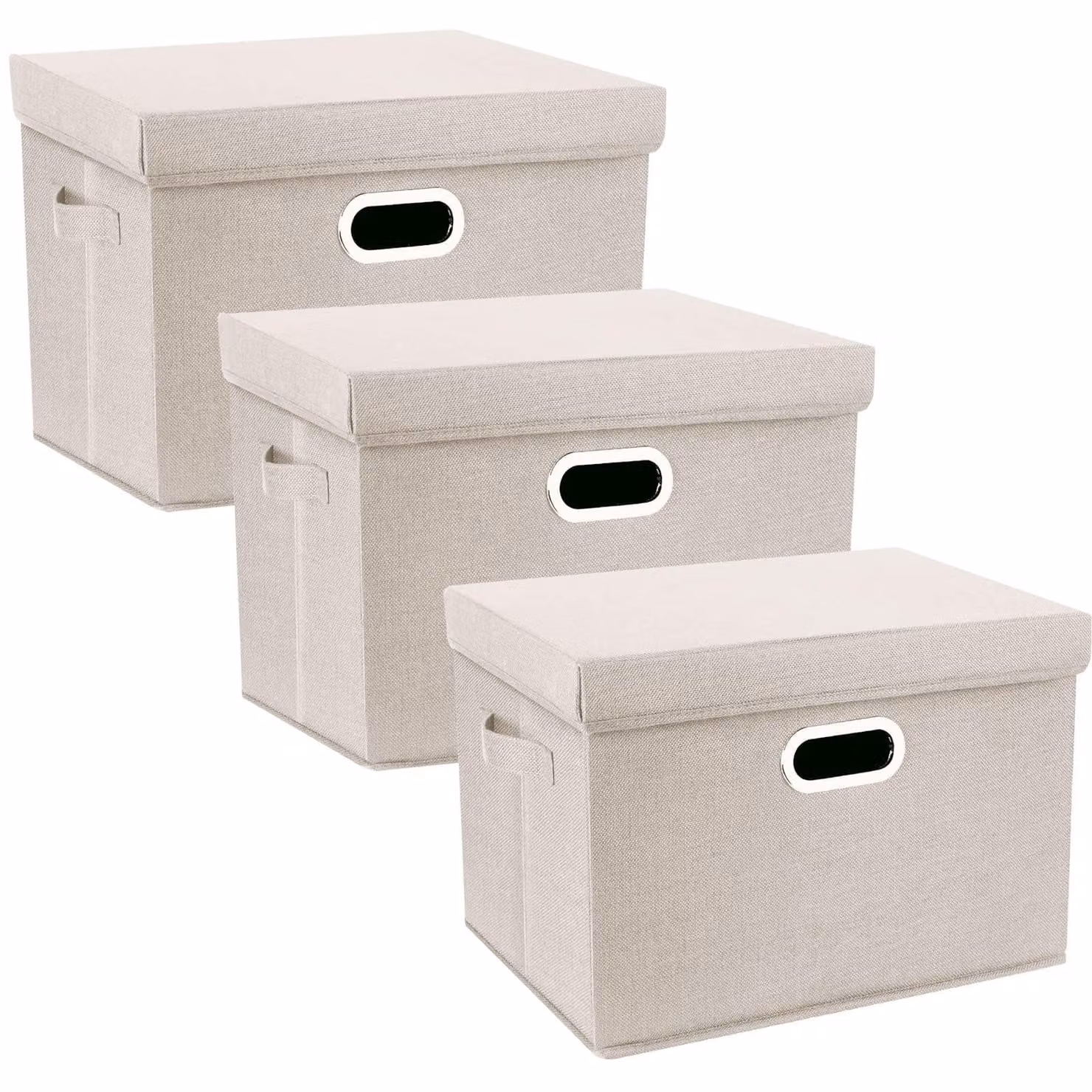 Omgoods - Contenitore di stoccaggio grande con coperchio, set da 3, color beige