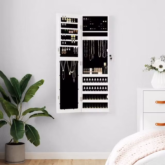 Armadio Portagioie con Specchio a Muro Design Mania, Bianco, L 30 cm, P 8,5 cm, H 106 cm