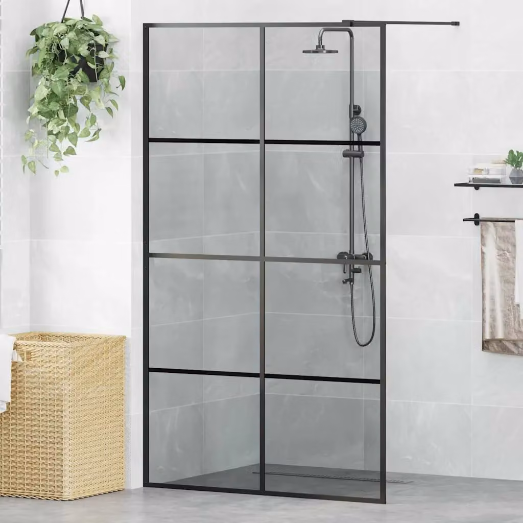 Parete Doccia Walk-in vidaXL in Vetro Temperato Trasparente con Profilo Nero L: 115 cm, H: 195 cm