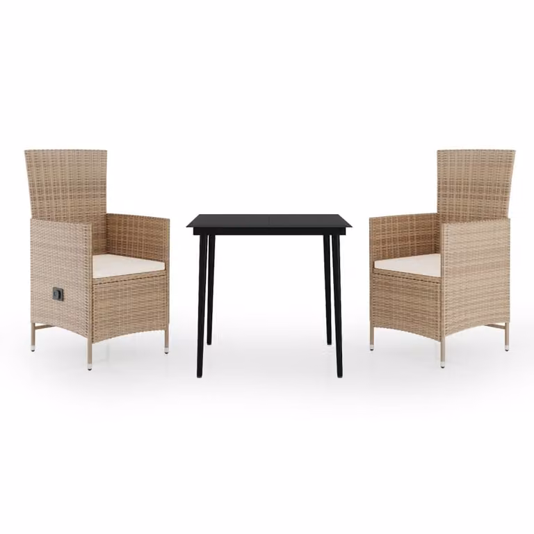 Set da Pranzo da Giardino 3 pz con Cuscini Beige