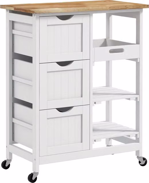 Carrello Isola Cucina HOMCOM con 3 Cassetti e Ruote, Bianco, L: 67 cm, P: 37 cm, H: 85.5 cm