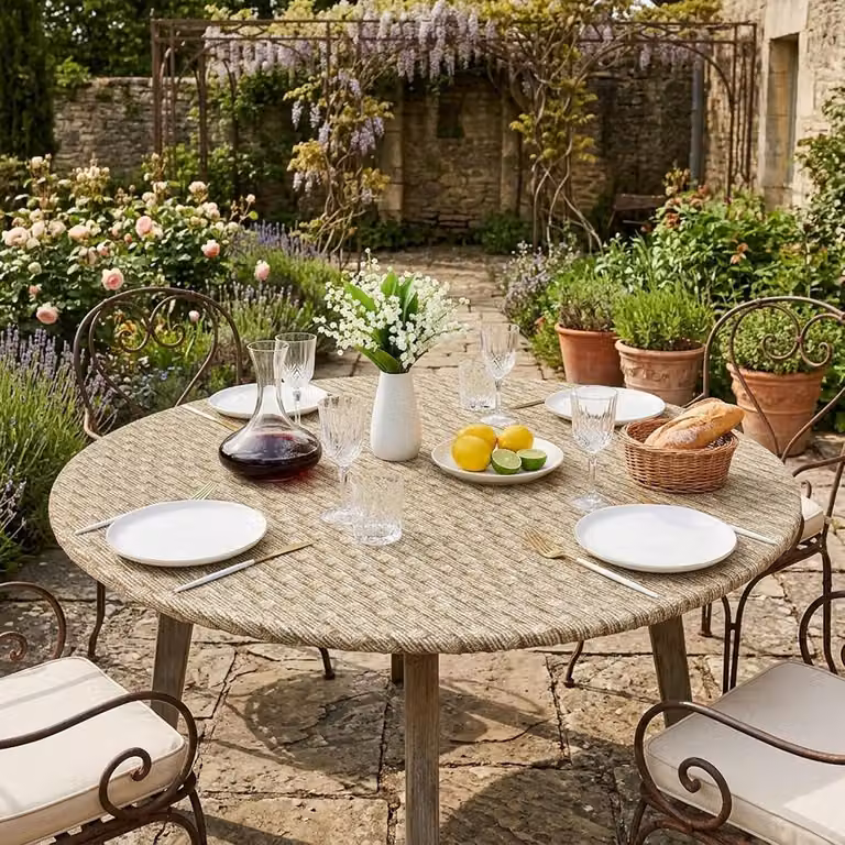 Tovaglia impermeabile per esterni, rotonda, di dimensioni 114–143 cm, ideale per giardino e campeggio