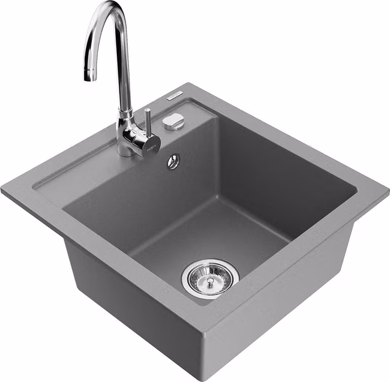 Mexen Vito lavello in granito a 1 vasca con miscelatore da cucina Telma, grigio - 6503-71-670200-00