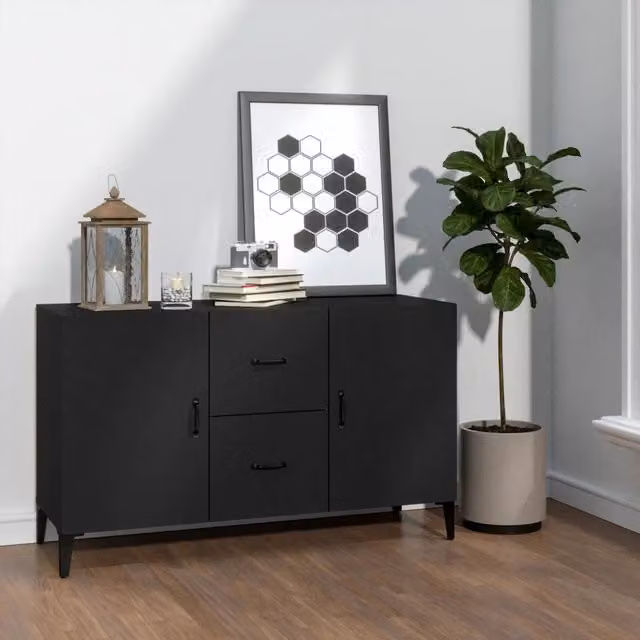 Credenza nera in legno e MDF stile classico vidaXL L 100 x P 36 x H 60 cm – 1