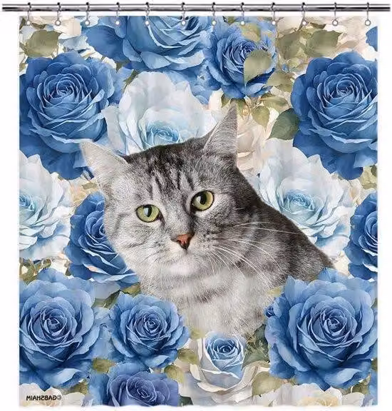 Tenda da bagno blu per cani - Poliestere - Impermeabile - 165x180 cm - Multicolore