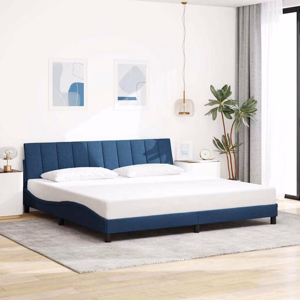 vidaXL Giroletto Hanko Blu in Tessuto con Listelli in Legno L/P: 200 x 200 cm