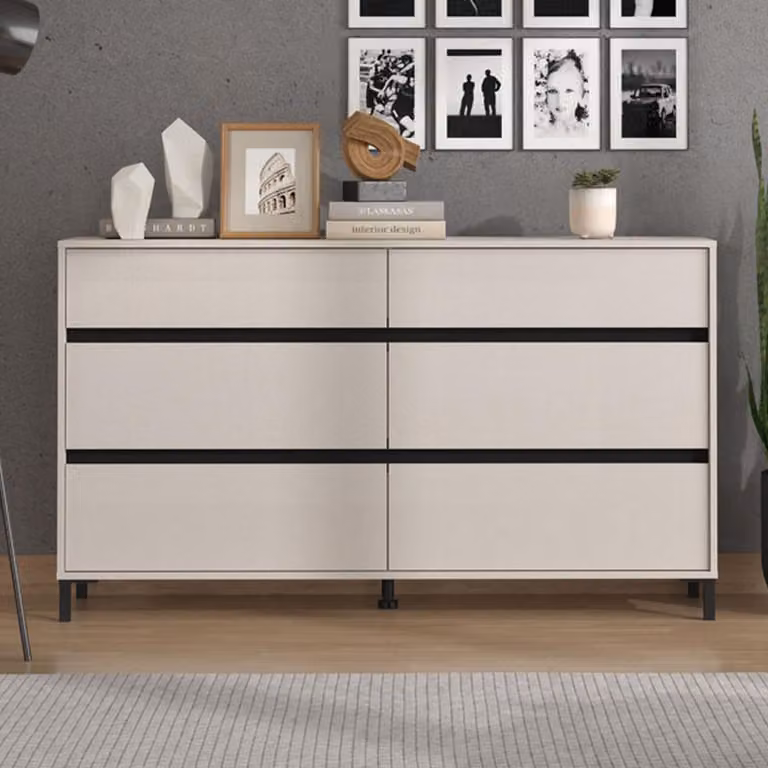 Dmora Cassettiera Mapello 157x40x90h cm Beige, 6 Cassetti Apertura Scorrevole
