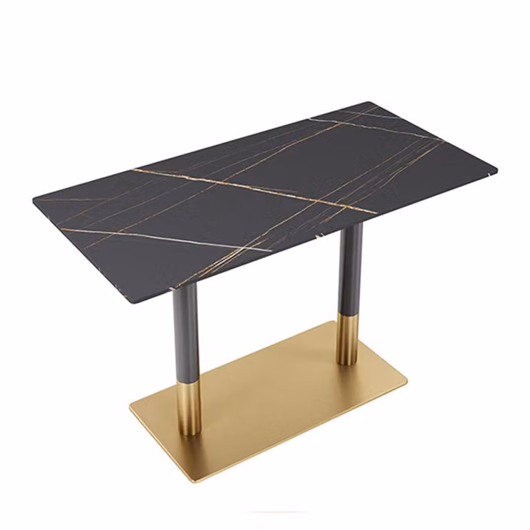 Mobili per la ristorazione Tavolo da pranzo Tavolo da cucina per sala da pranzo Tavolo da soggiorno Tavolo da bistrot Pietra sinterizzata nero-oro1 120*60*75CM