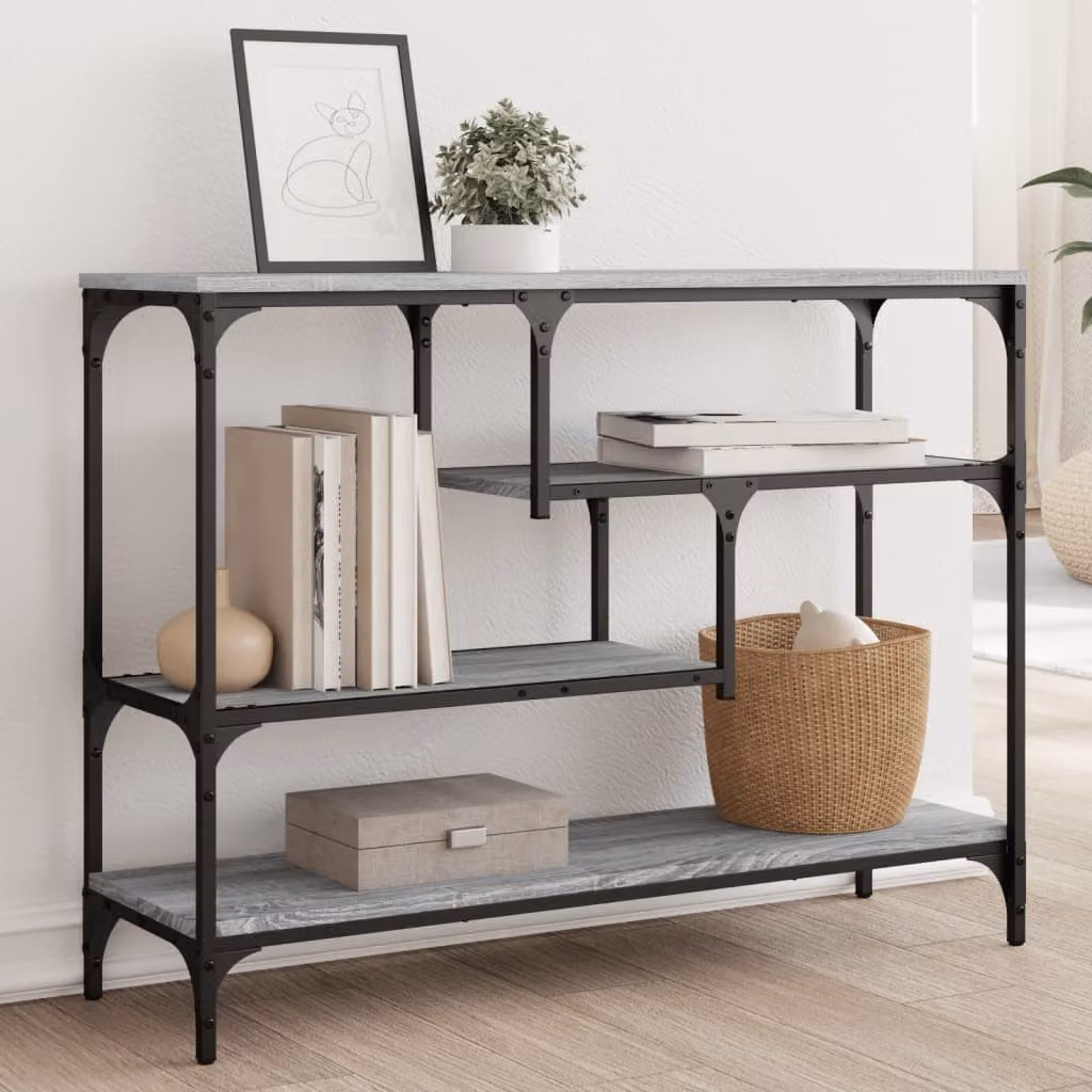 vidaXL Tavolino Consolle in Legno e Metallo Grigio, L 100 x P 30 x H 75 cm