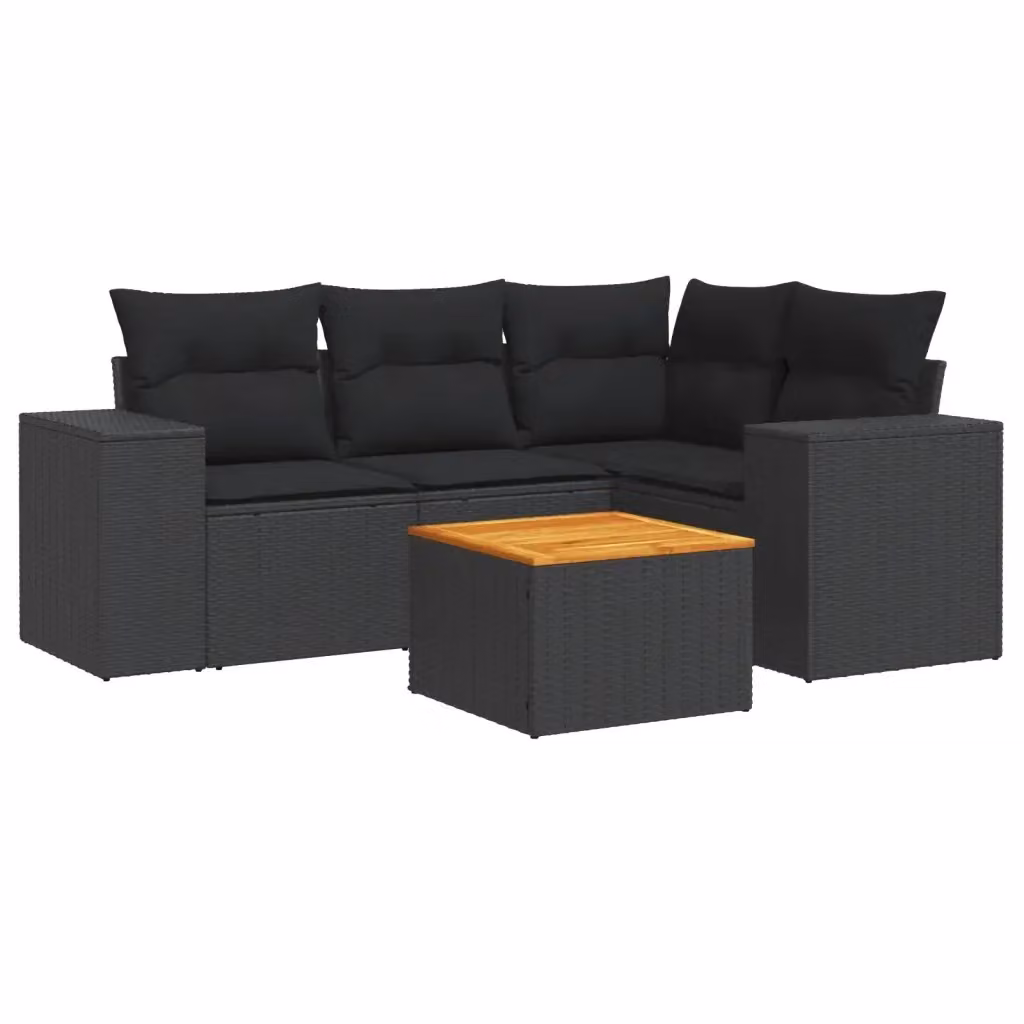 vidaXL Set Divani da Giardino 5 pz a Forma a L con Cuscini in Polyrattan Nero e Tavolino da Esterno – 2
