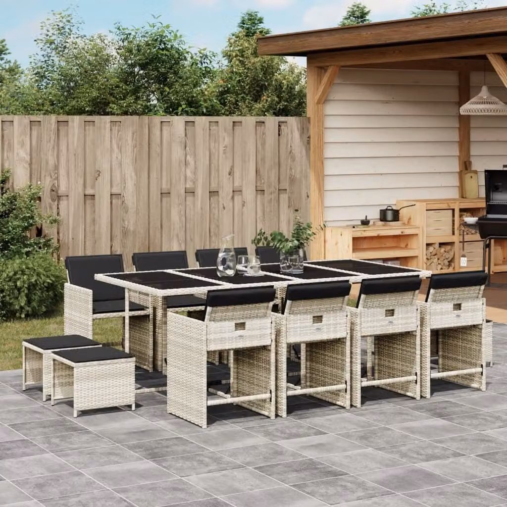 Maison Exclusive - Set da Pranzo da Giardino 13pz con Cuscini Grigio in Polyrattan