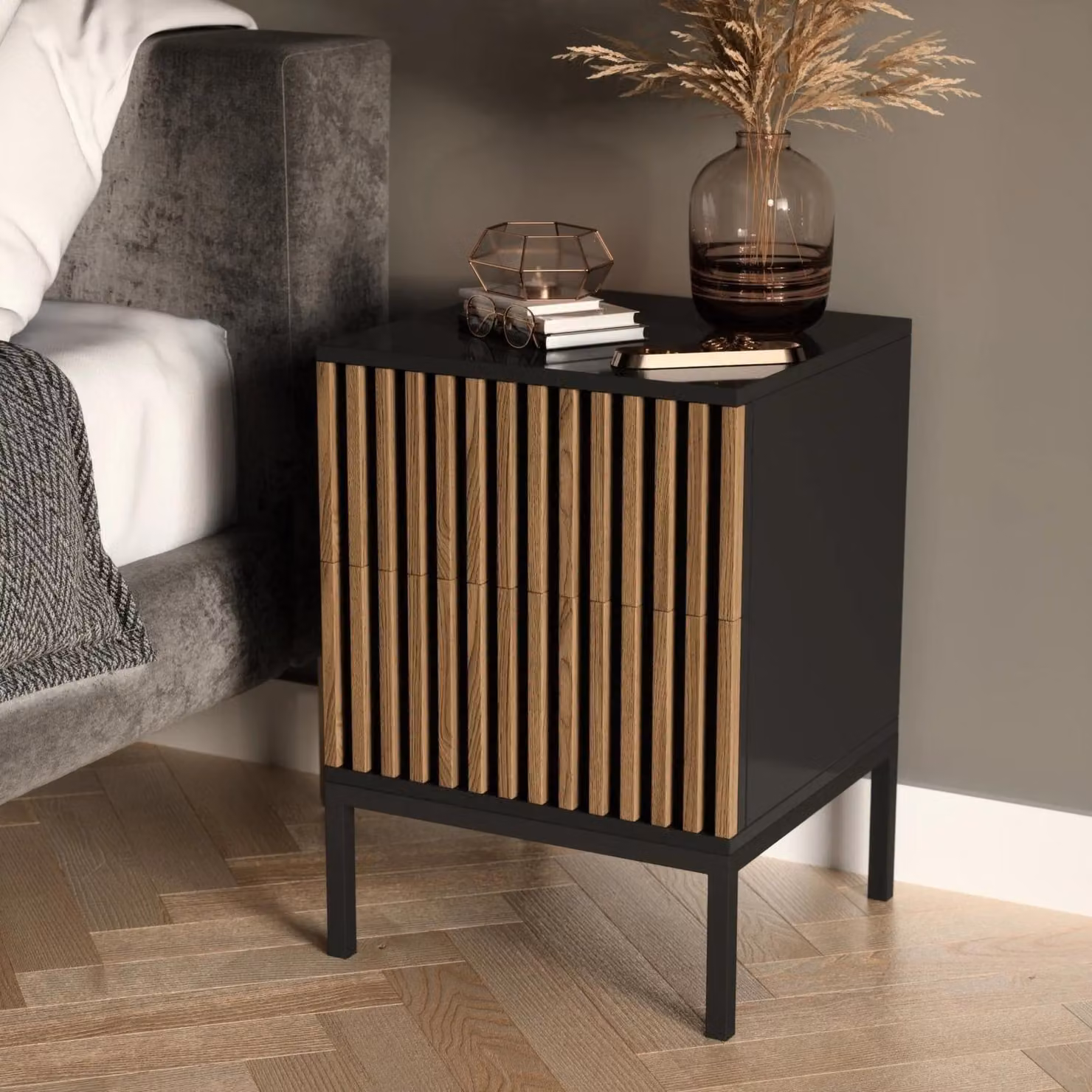 Comodino PHAEDRA - nero / rovere artigianale