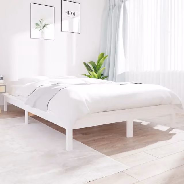 Letto con Giroletto Bianco in Legno Massello di Pino vidaXL L/P: 140 x 200 cm