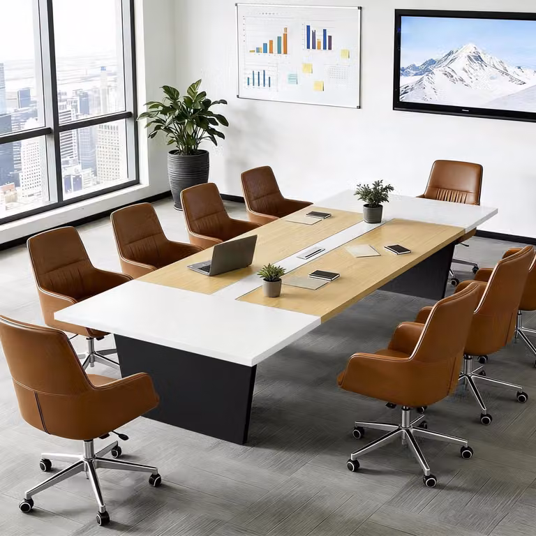 Tavolo da conferenza, dimensioni 320x100x74 cm, colore nero/bianco, piano del tavolo spesso 2,5 cm
