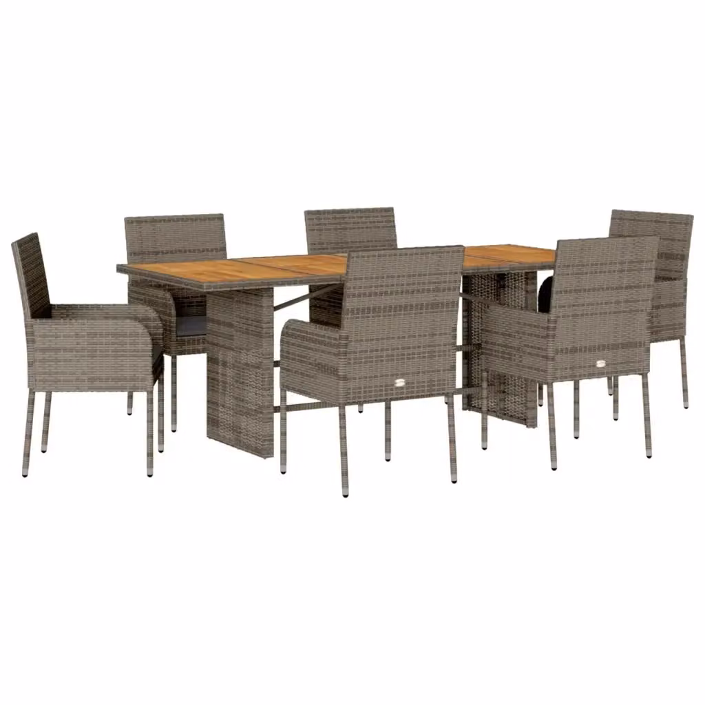 Set da Pranzo da Giardino Moderno vidaXL in Polyrattan e Legno di Acacia Grigio, 7 Pezzi – 2