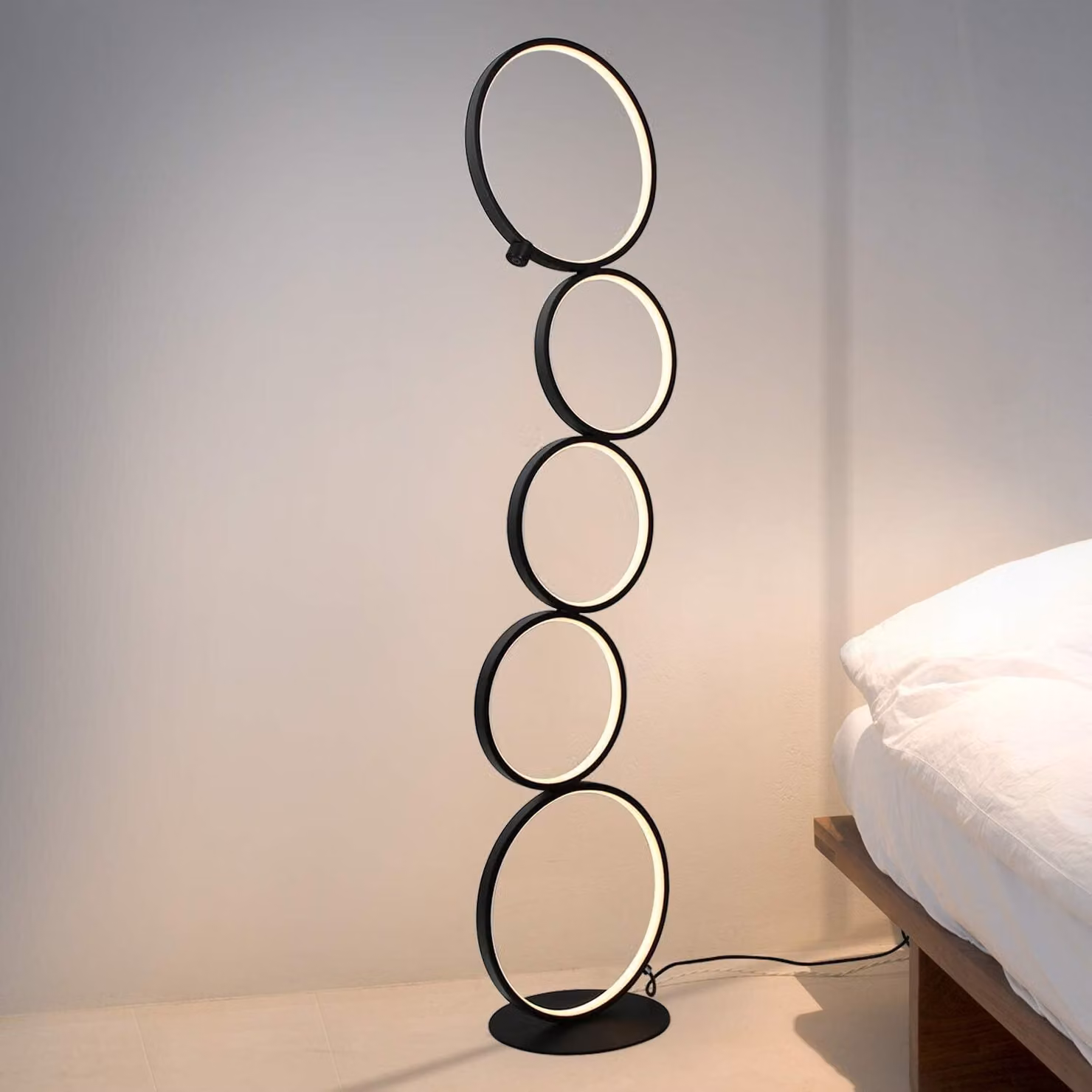 ZMH LED lampada da terra nera bianco caldo dimmerabile interruttore a sfioramento moderna a 5 fiamme ad anello 32W per camera da letto soggiorno studio