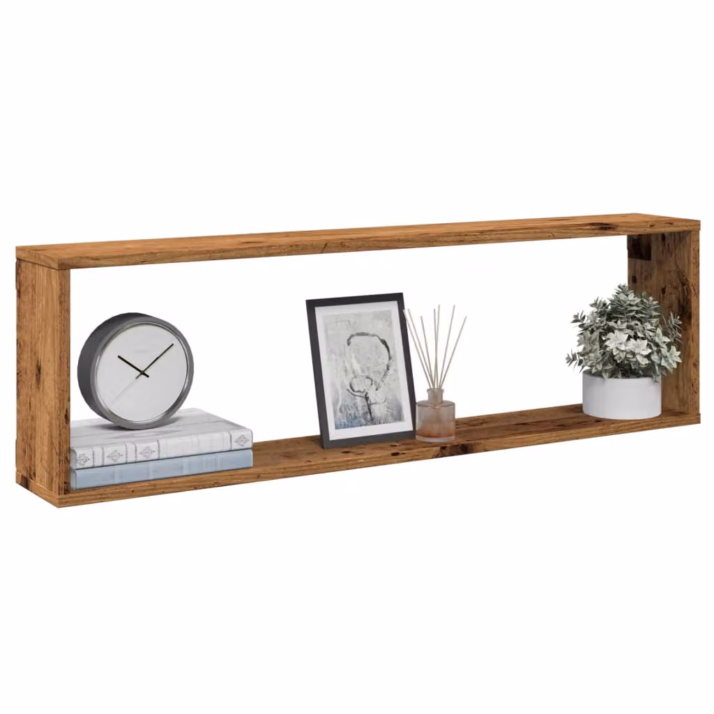 Set di 2 mensole a cubo vidaXL in legno marrone per parete, design moderno, L 100 cm x P 30 cm x H 15 cm
