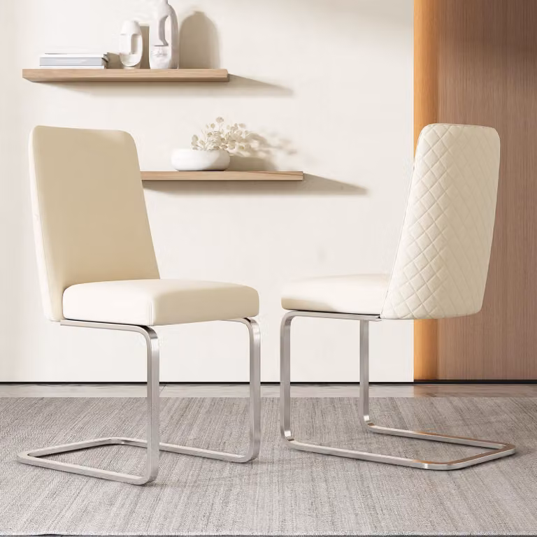 Set di 2 sedie a sbalzo Flieks, sedie per sala da pranzo con gambe in metallo argentato, sedie imbottite con rivestimento in velluto, sedie da cucina sedia da soggiorno, beige