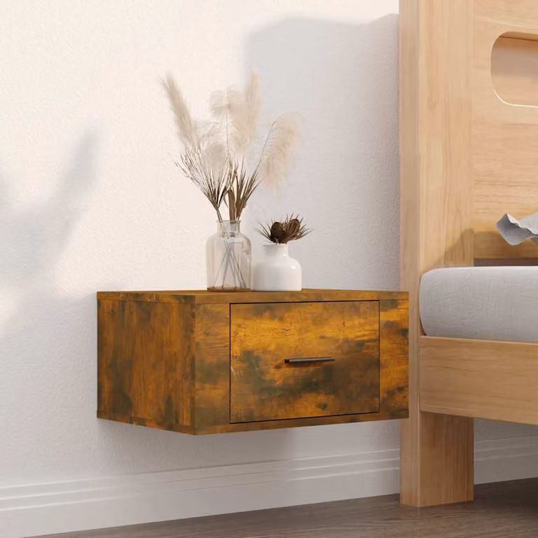 Comodino a muro moderno vidaXL in rovere fumo marrone L: 50 cm, P: 36 cm, H: 25 cm