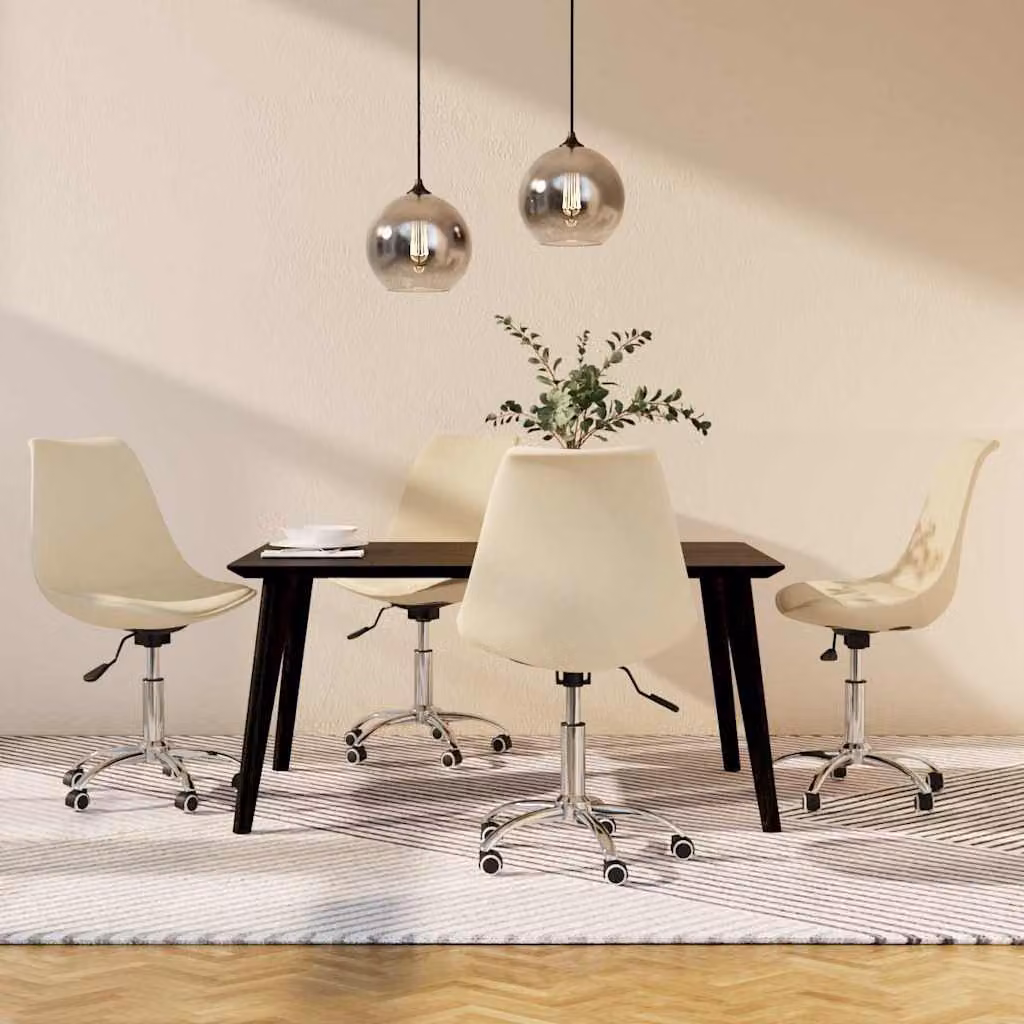 Set di 4 sedie da pranzo girevoli vidaXL in tessuto beige con ruote e design moderno