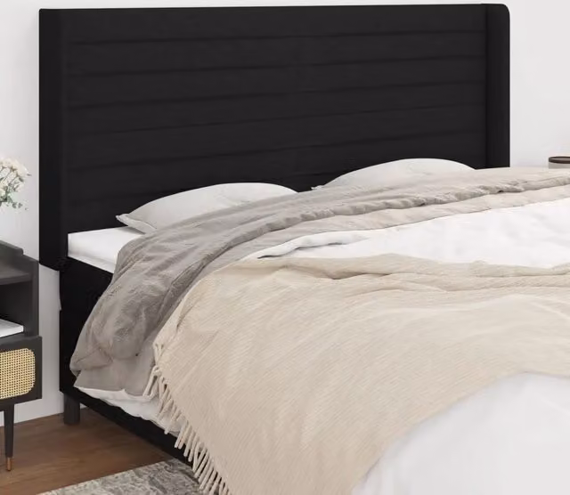 Testiera ad orecchio Design Mania in tessuto nero L: 203 cm, P: 16 cm, H: 118/128 cm