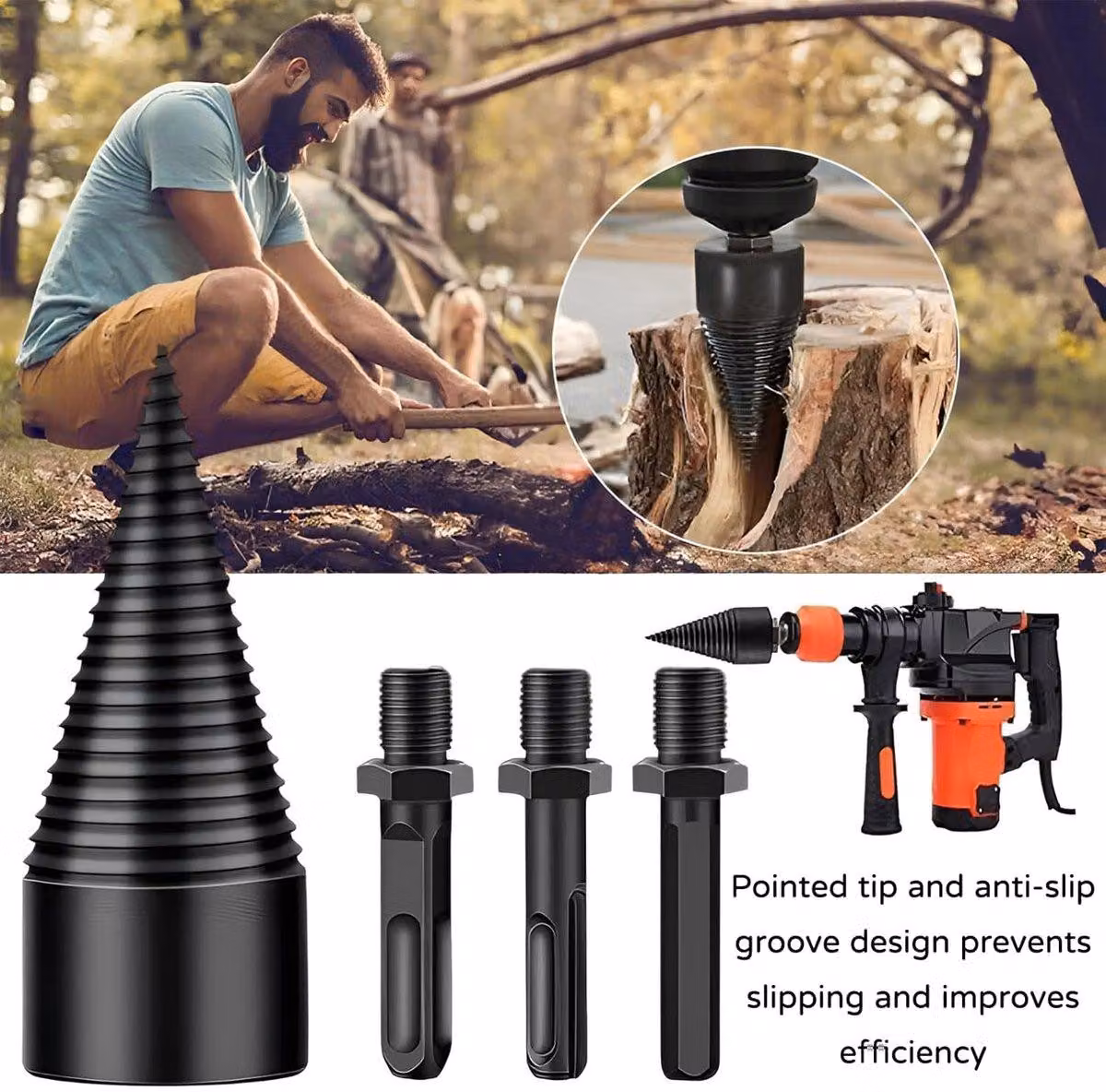 Trapano per spacchiatori di legna - Trapano Forstner da 32 mm per spacchiatori di legna - 3 impugnature - Lavorazione efficiente del legno - Ideale per progetti da giardino - Adatto per