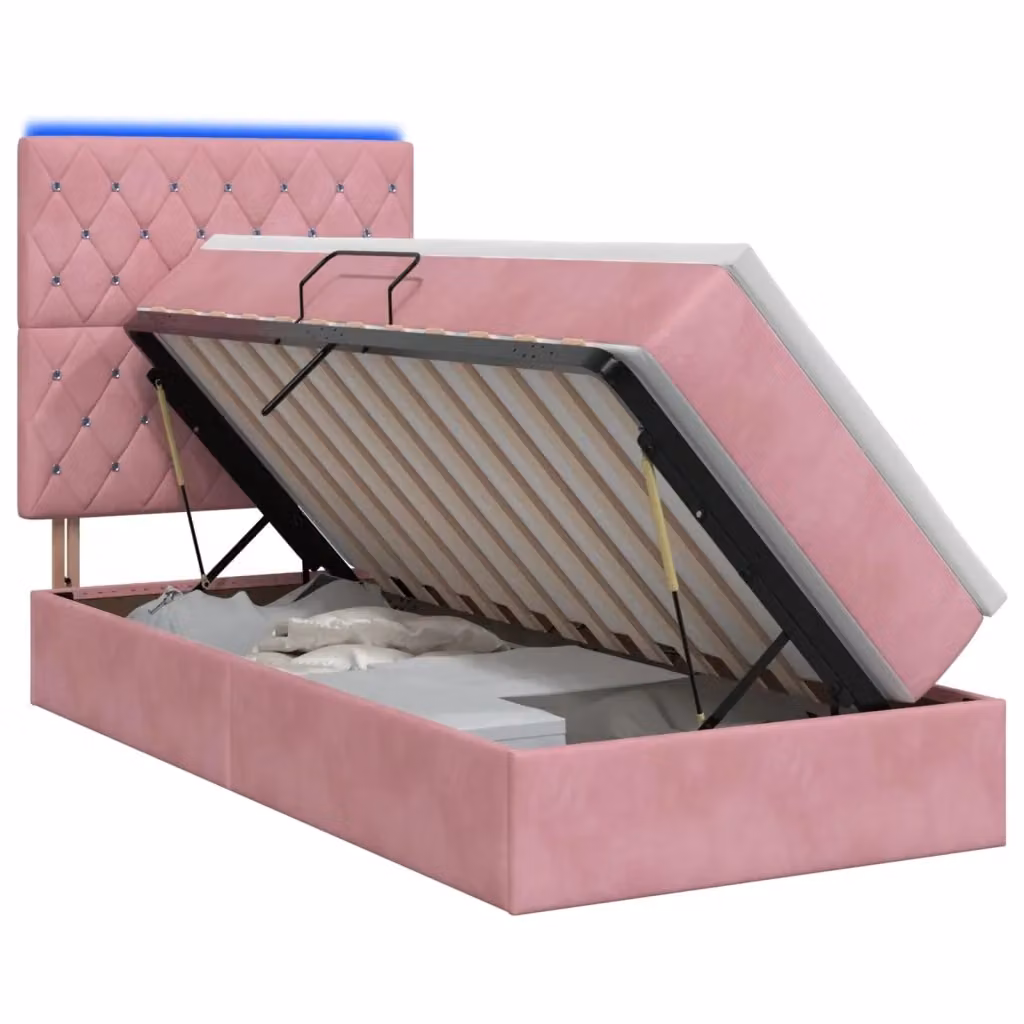 Letto con contenitore e materasso in velluto rosa vidaXL con illuminazione LED e porta USB L/P/H: 204 x 100 x 140 cm – 2