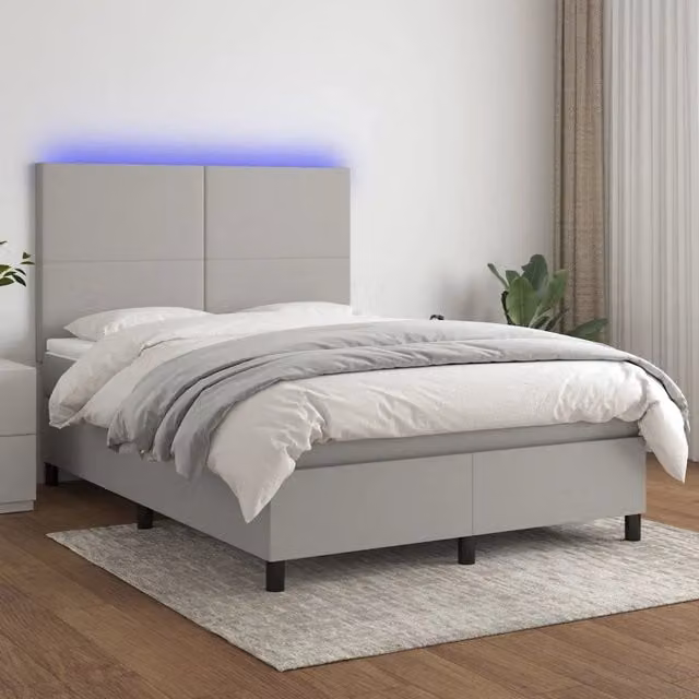 Letto Ibrido con Materasso e Illuminazione LED vidaXL in Tessuto Grigio L/P/H: 140 x 200 x 128 cm