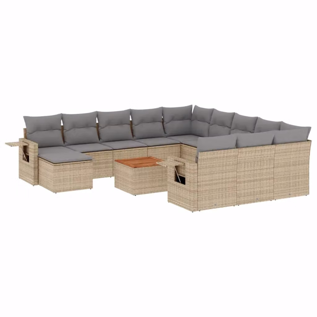 vidaXL Set Divano da Giardino 13 pz in Polyrattan con Cuscini Beige e Grigio per Esterno – 2