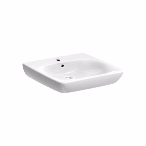 Lavabo Geberit RENOVA COMFORT 550 x 550 mm, senza barriere, con foro per rubinetto, con sfioratore bianco