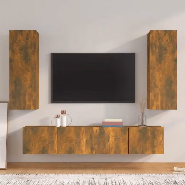 Set di mobili porta TV 4 pezzi vidaXL in legno multistrato color rovere fumo marrone per soggiorno