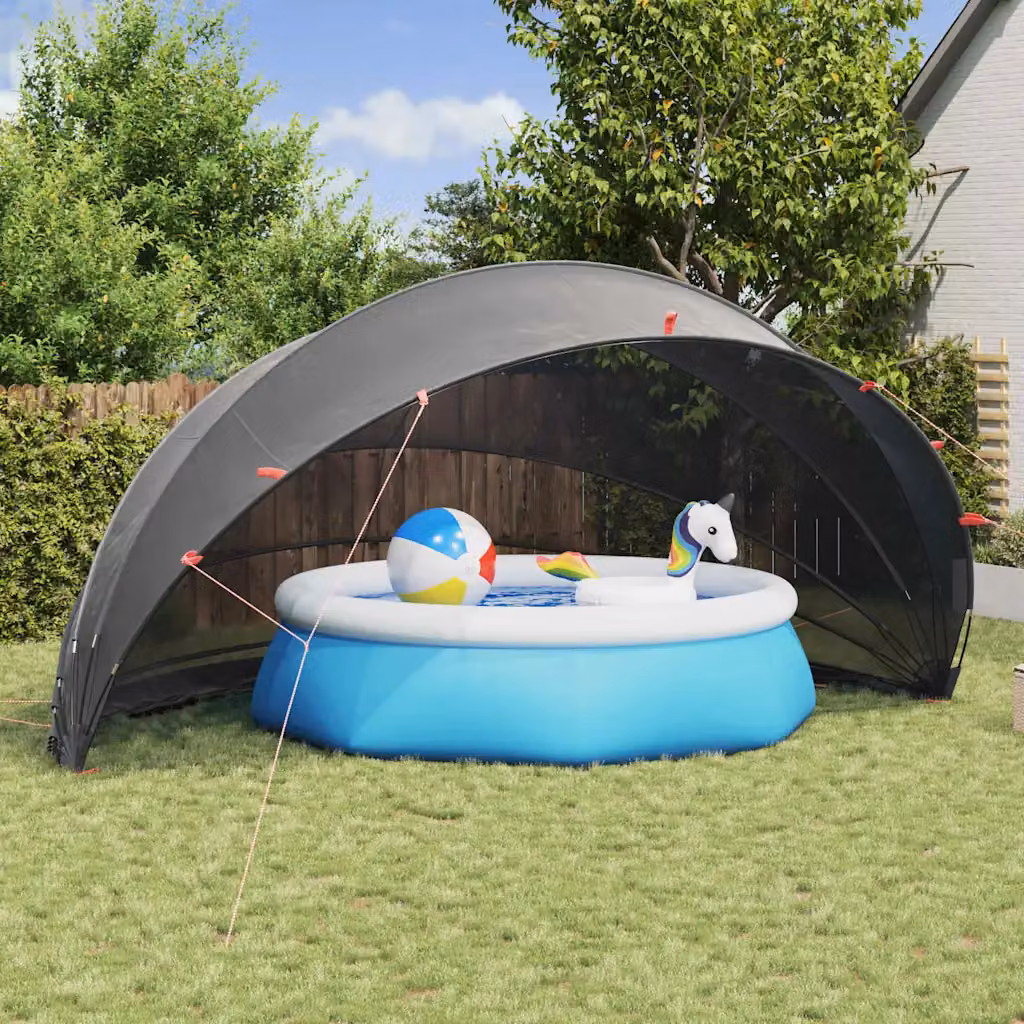 Piscina con copertura a cupola vidaXL, modello termico rotondo, Nero, L: 592 cm, P: 590 cm, H: 275 cm