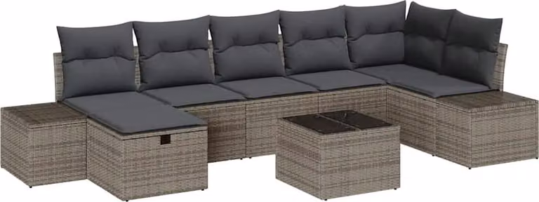 Set Divano da Giardino con cuscino 8 pcs Grigio polyrattan