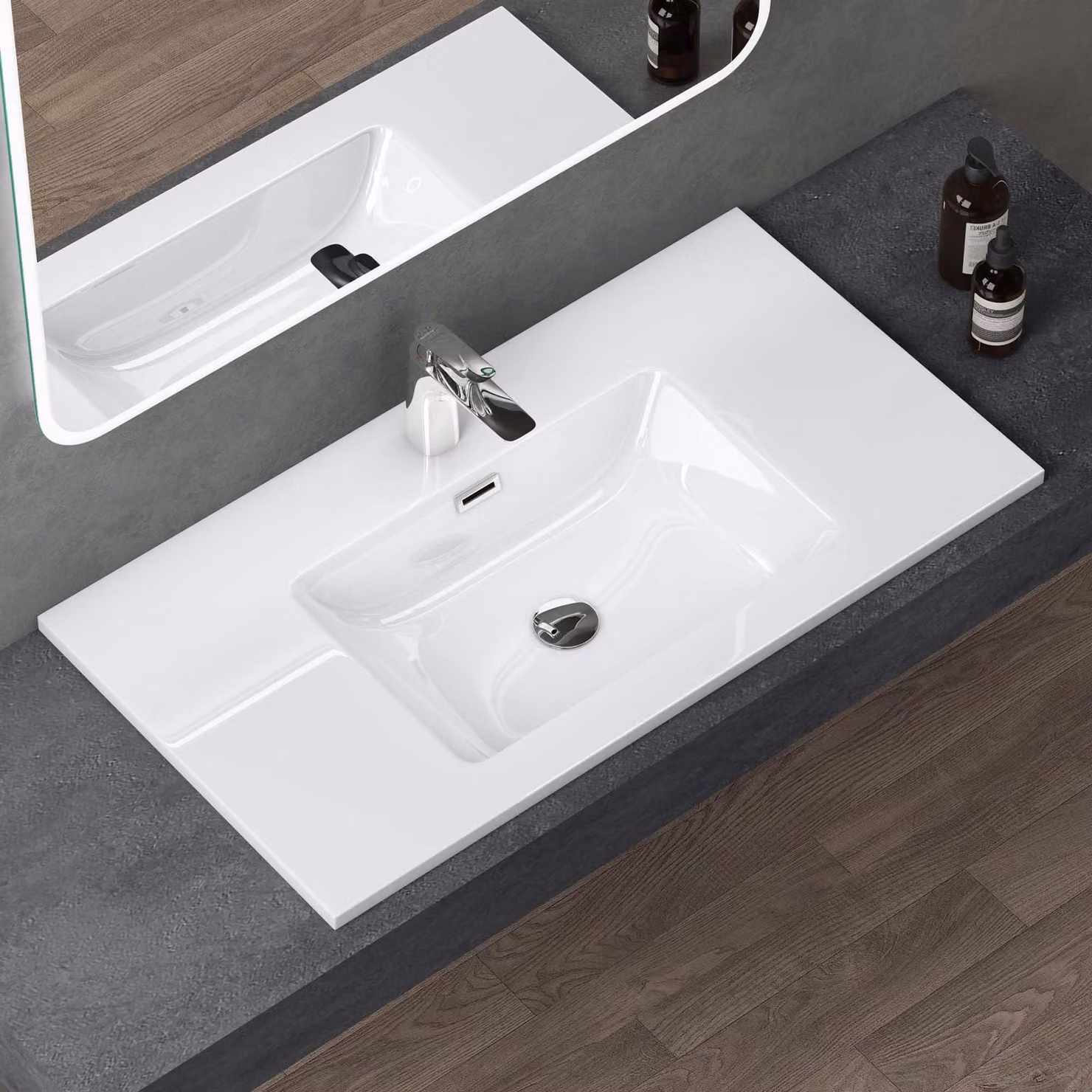 doporro Lavabo Integrale a Incasso Soprapiano 80x48x14 cm Rettangolare in Marmoresina Bianco Lucido, Lavabo Bagno da Appoggio con Foro Rubinetto e Troppopieno Colossum02