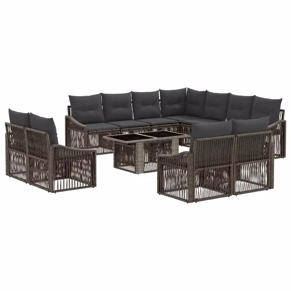Set Divano da Giardino vidaXL a forma a U in Polyrattan Grigio e Antracite con Tavolino e Cuscini – 2