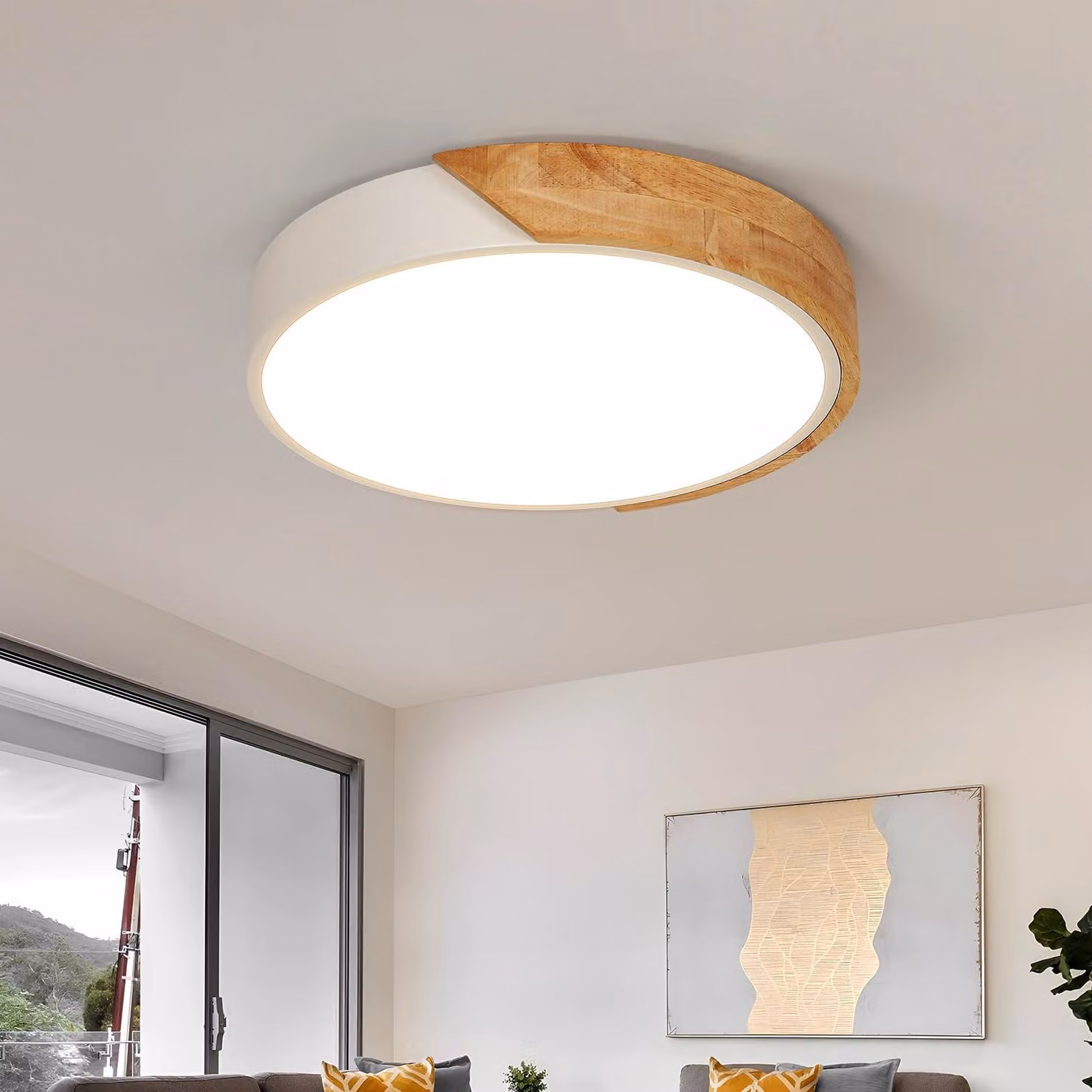Lampada da soffitto LED Comely, legno, 30W, moderna, luce calda 3000K – bianca – 3000K luce bianco caldo
