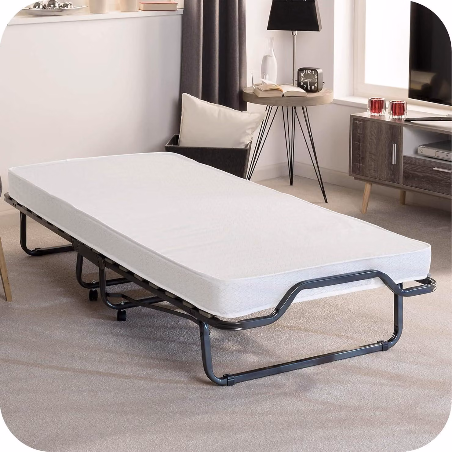Letto pieghevole 80 x 200 cm - Letto per ospiti pieghevole Venetia, completo di struttura in acciaio robusta, materasso spesso e coprimaterasso protettivo