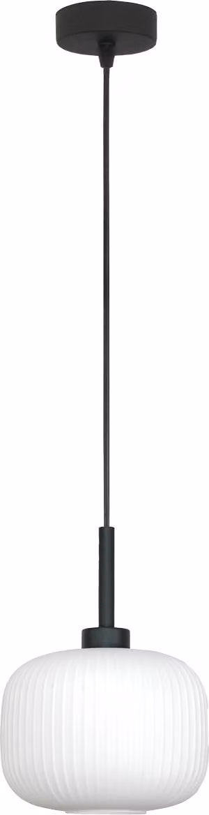 Lampadario A Sospensione Nero, Paralume In Vetro Bianco Denzy 15-092Z