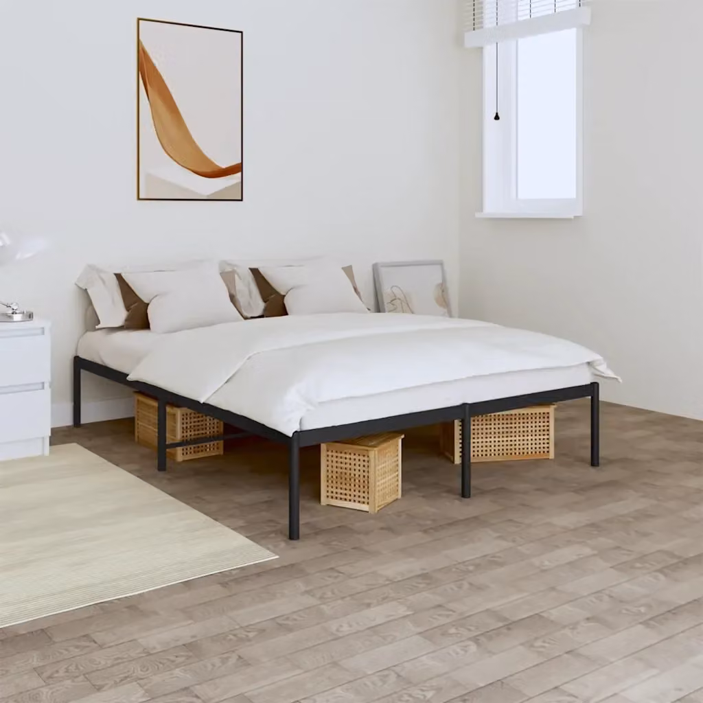 Letto matrimoniale per adulti con struttura in metallo nero e doghe fisse L 160 cm x P 200 cm – 2