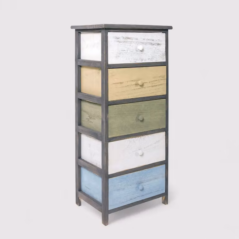 Robinia - Cassettiera colorata in stile vintage con 5 cassetti