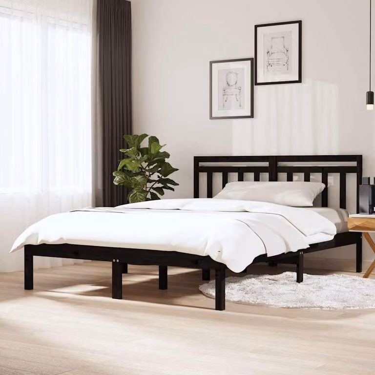 Giroletto vidaXL in legno massello di pino nero con doghe fisse L/P/H: 140 x 190 cm