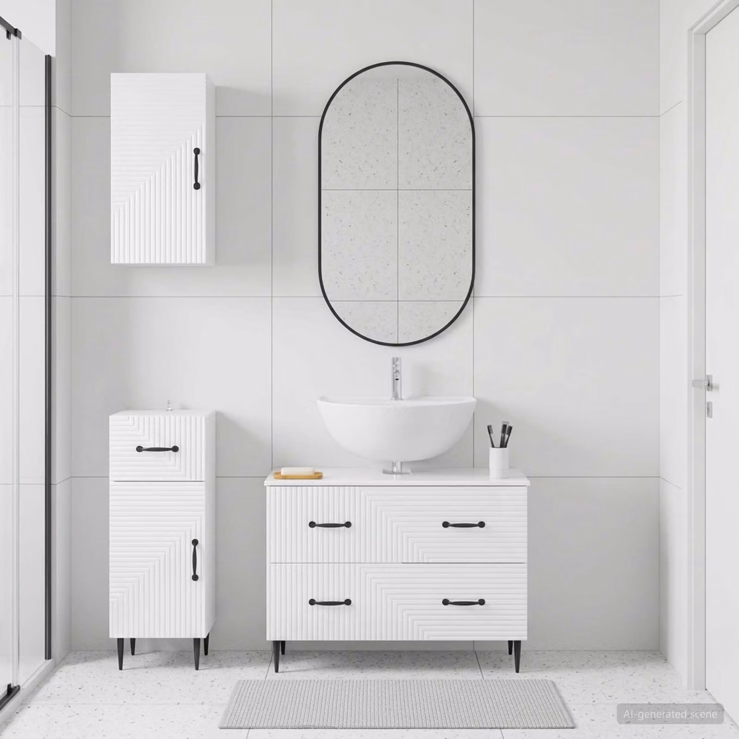 Set di armadietti da bagno vidaXL HAARLEM in 3 pezzi, Bianco Lucido, con mobile sottolavabo e pensili a muro