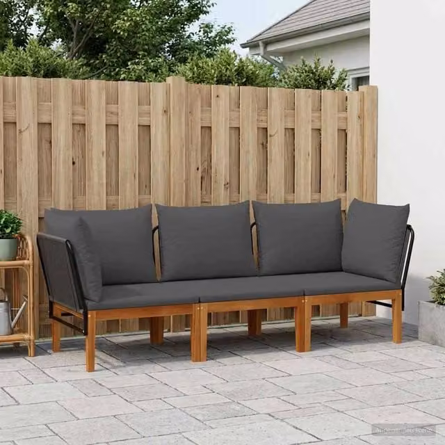 Set di divani da giardino a L vidaXL in legno di acacia con cuscini inclusi per esterno