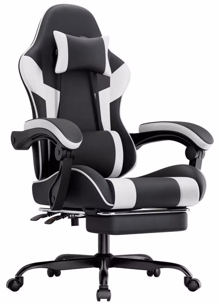 Sedia da gaming ergonomica - sedia da ufficio - supporto lombare - rivestimento in PVC traspirante - altezza seduta regolabile - schienale regolabile - rotazione a 360° - colore: nero e bianco