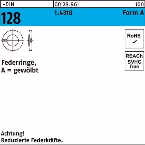 Rondelle elastiche Reyher DIN 128 1.4310 A 20 inox 001289619200000 (25 pezzi)