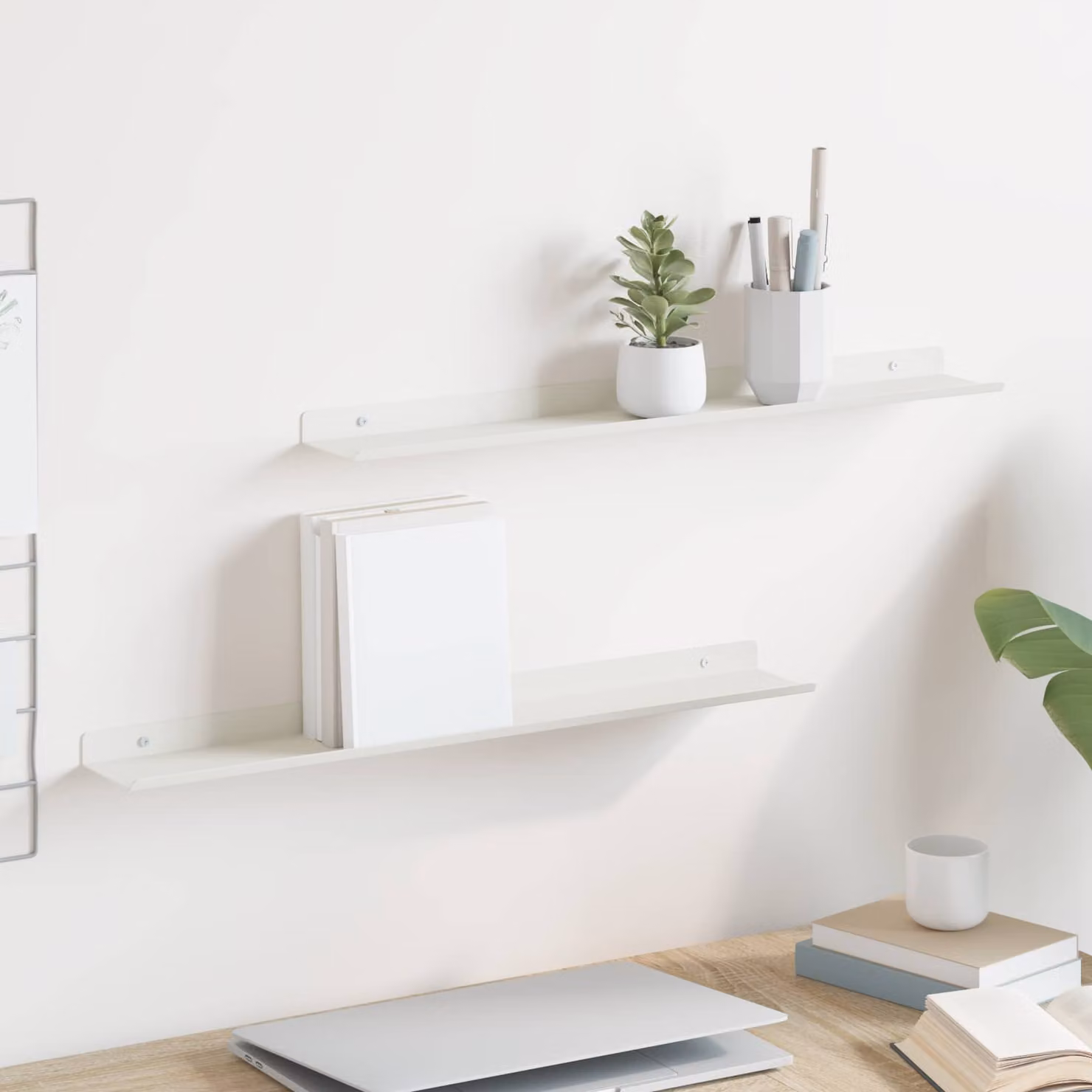 Set di 2 mensole sospese vidaXL in metallo bianco opaco L 60 cm x P 8,5 cm x H 2,5 cm